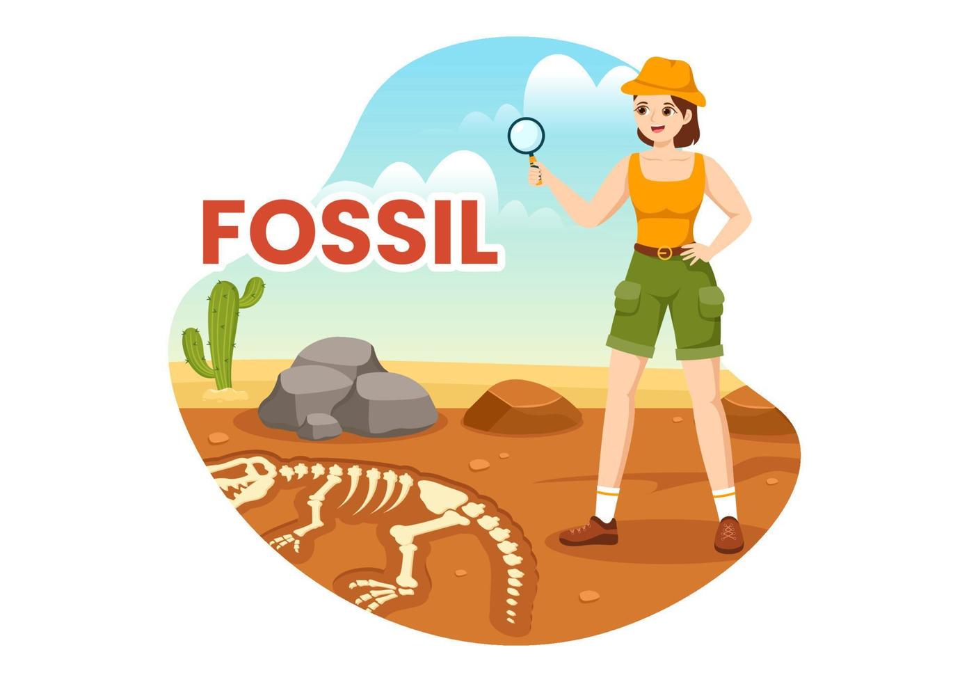 Fossil Illustration mit Archäologen findet Dinosaurier Skelette auf Ausgrabungen oder graben Boden Schichten im eben Karikatur Hand gezeichnet Vorlagen vektor