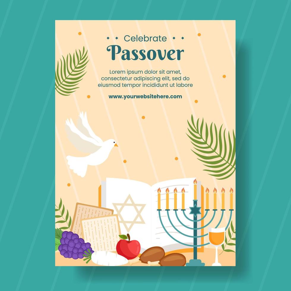 glücklich Passah jüdisch Urlaub Vertikale Poster Karikatur Hand gezeichnet Vorlagen Hintergrund Illustration vektor