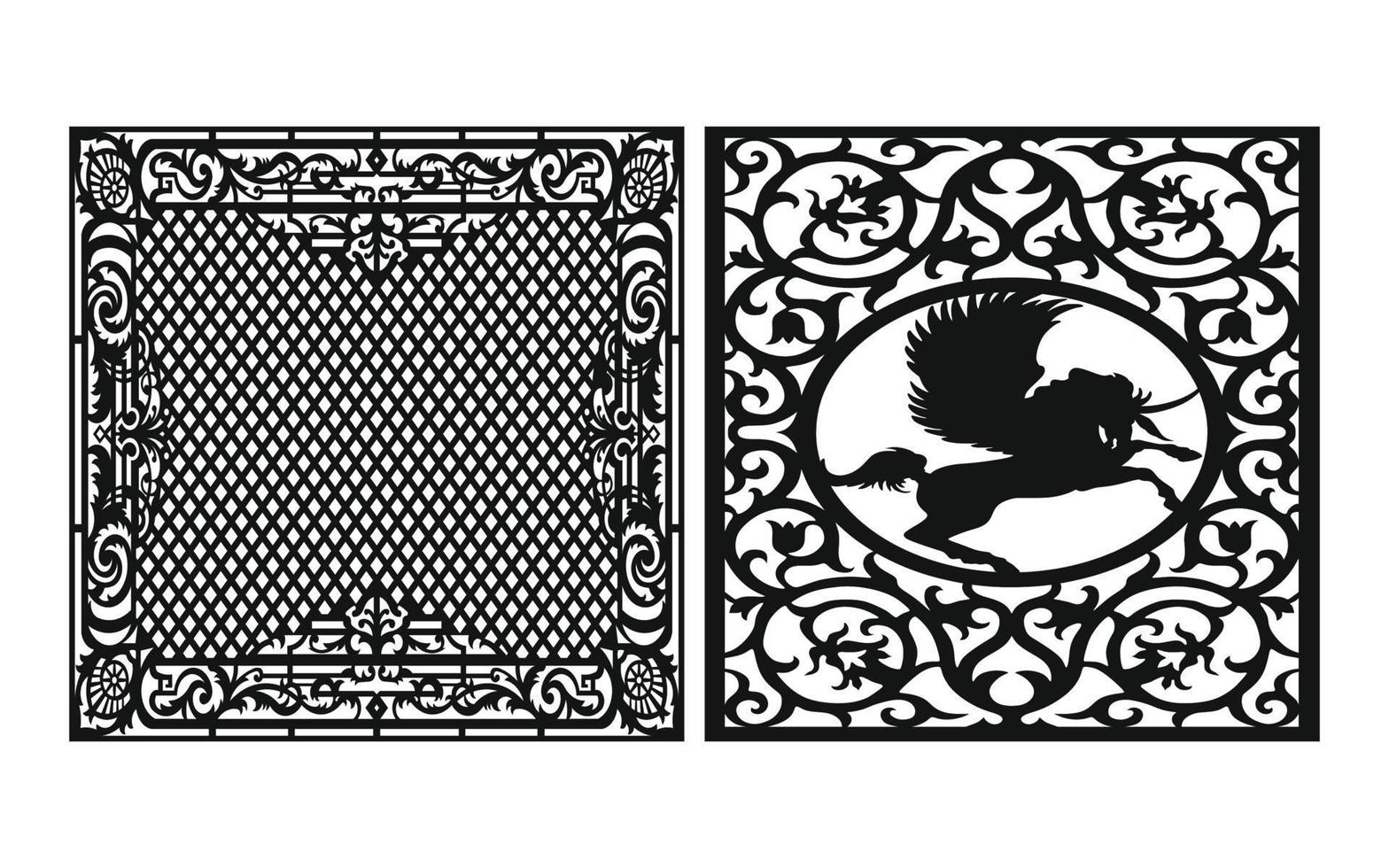svart mönster med vit bakgrund, islamic vektorer med blommig paneler för cnc laser skärande