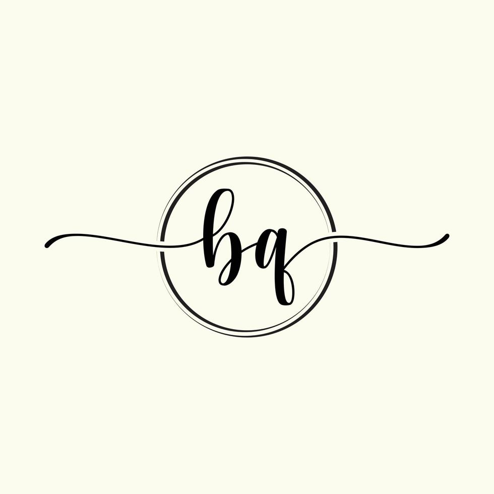 första handstil bq logotyp mall illustration. bq brev skönhet monogram logotyp vektor