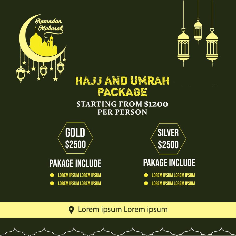 hajj und umrah Luxus Paket Flyer, Ramadan kareem Flyer Vorlage islamisch Broschüre Post Arabisch Kalligraphie, Gruß Karte Feier von Muslim Gemeinschaft Festival, Übersetzung das Monat von Fasten vektor