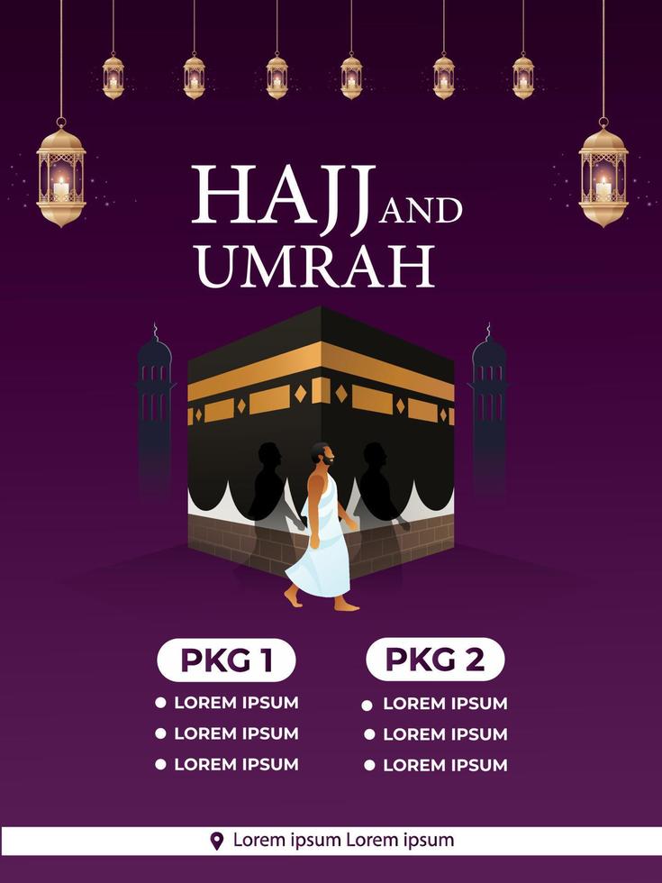 hajj und umrah Luxus Paket Flyer, Ramadan kareem Flyer Vorlage islamisch Broschüre Post Arabisch Kalligraphie, Gruß Karte Feier von Muslim Gemeinschaft Festival, Übersetzung das Monat von Fasten vektor