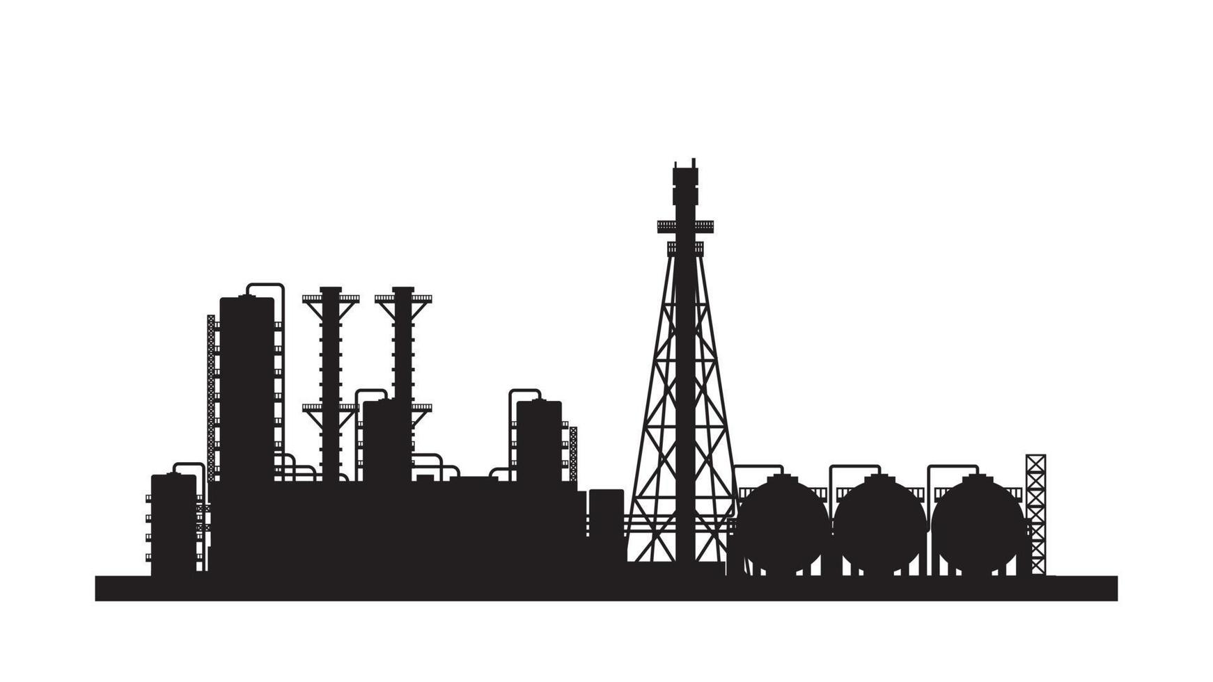 Öl Raffinerie Pflanze und chemisch Fabrik Silhouette Vektor Illustration