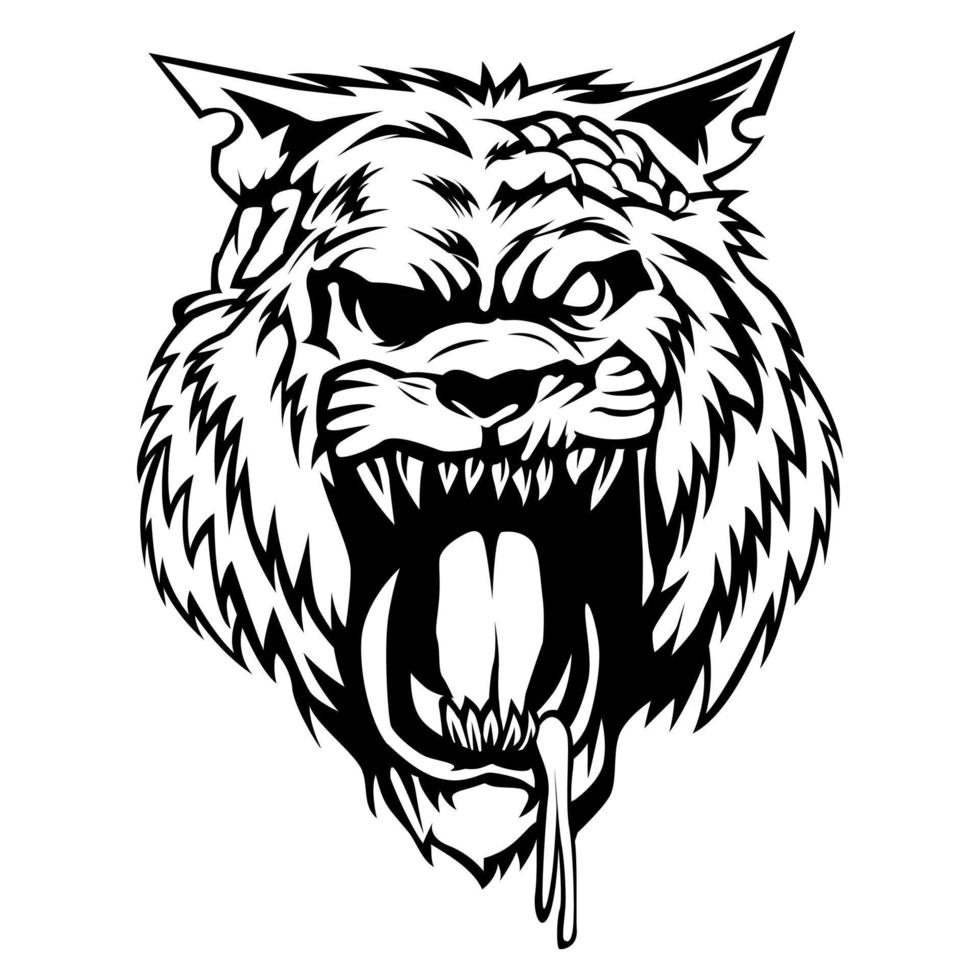 Zombie Tiger Vektorschwarz und Weiß wütend Kopf Logo Maskottchen Vorlage vektor