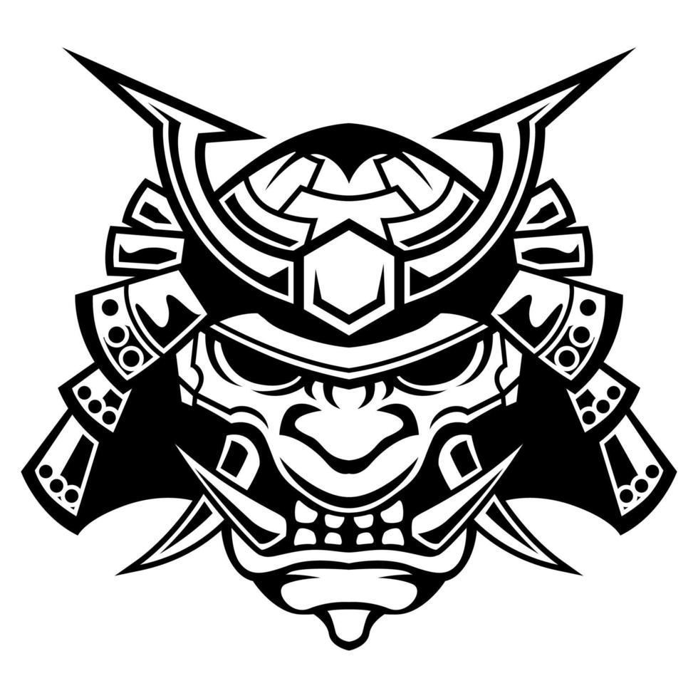 Dämon Maske von Samurai Krieger Vektor schwarz und Weiß Logo Helm Illustration