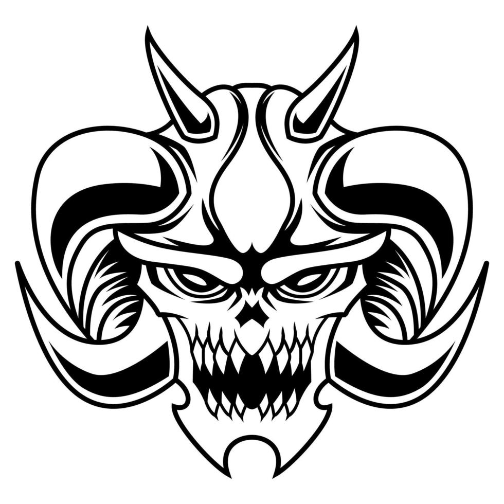 Dämon Vektor. schwarz und Weiß wütend Dämon Kopf Logo Vektor Maskottchen Vorlage