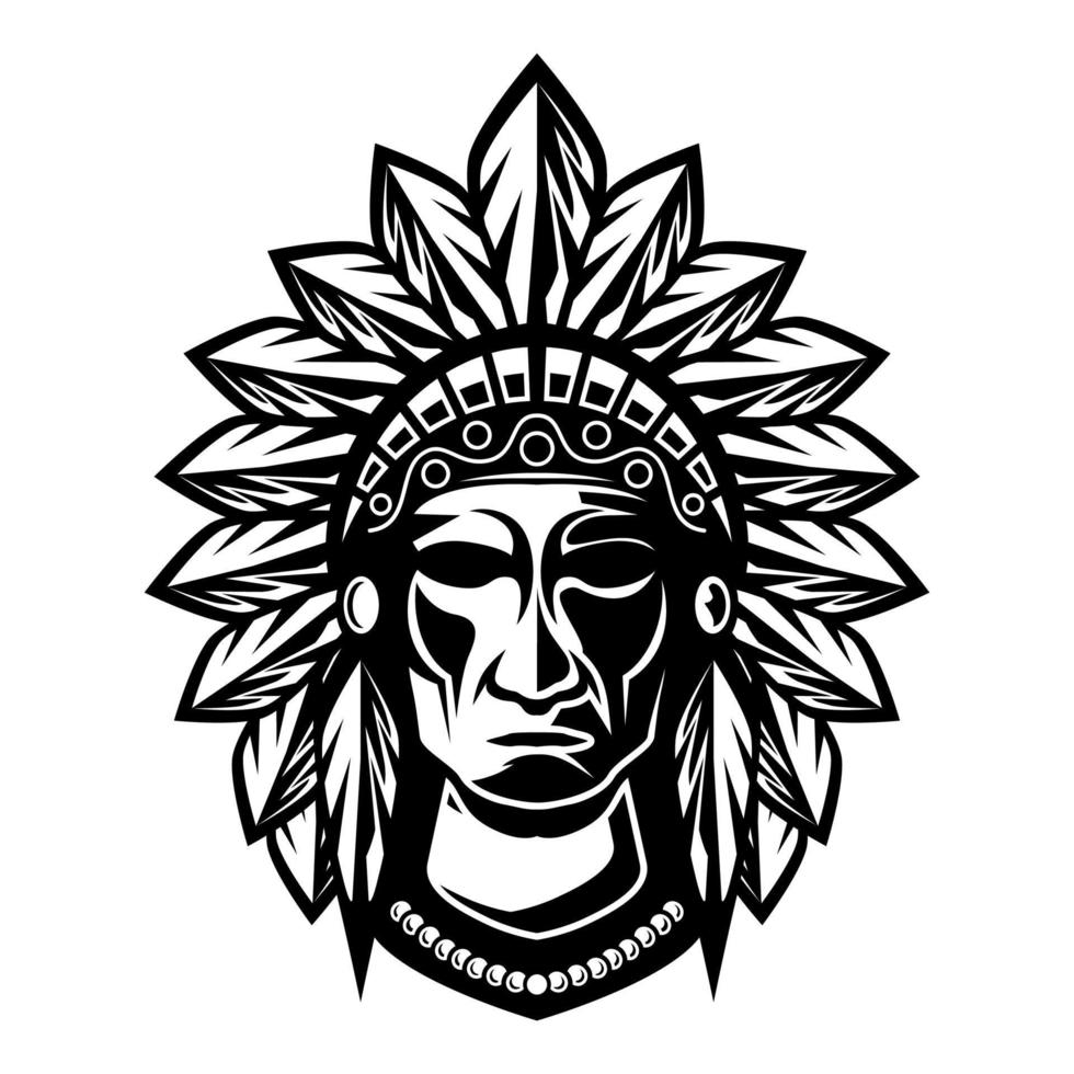 indisch Kopf Vektor Chef Apache Jahrgang Stil Maskottchen Design Charakter Illustration schwarz und Weiß