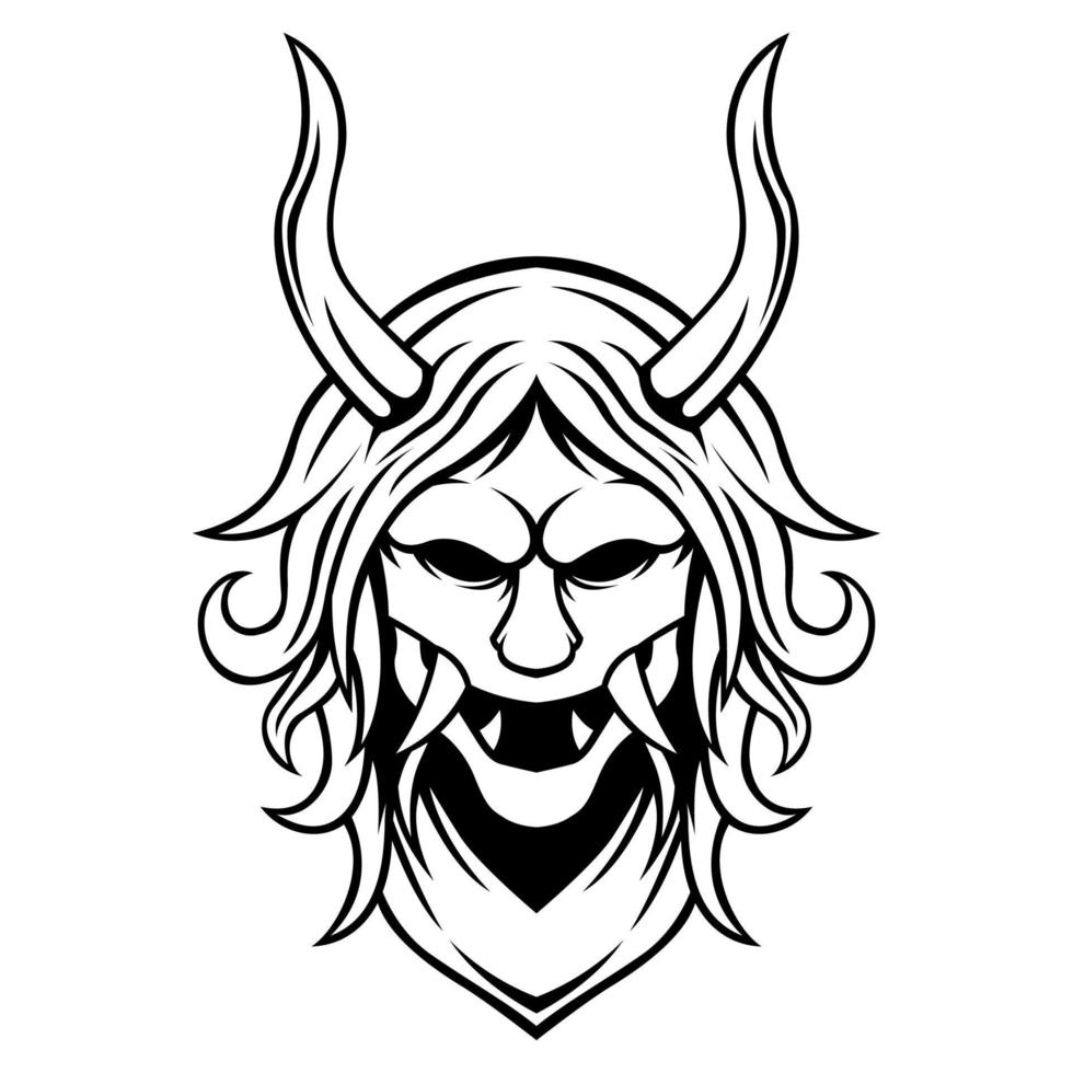 Shinigami Logo. schwarz und Weiß Ronin oni Dämon Vektor Maskottchen Vorlage