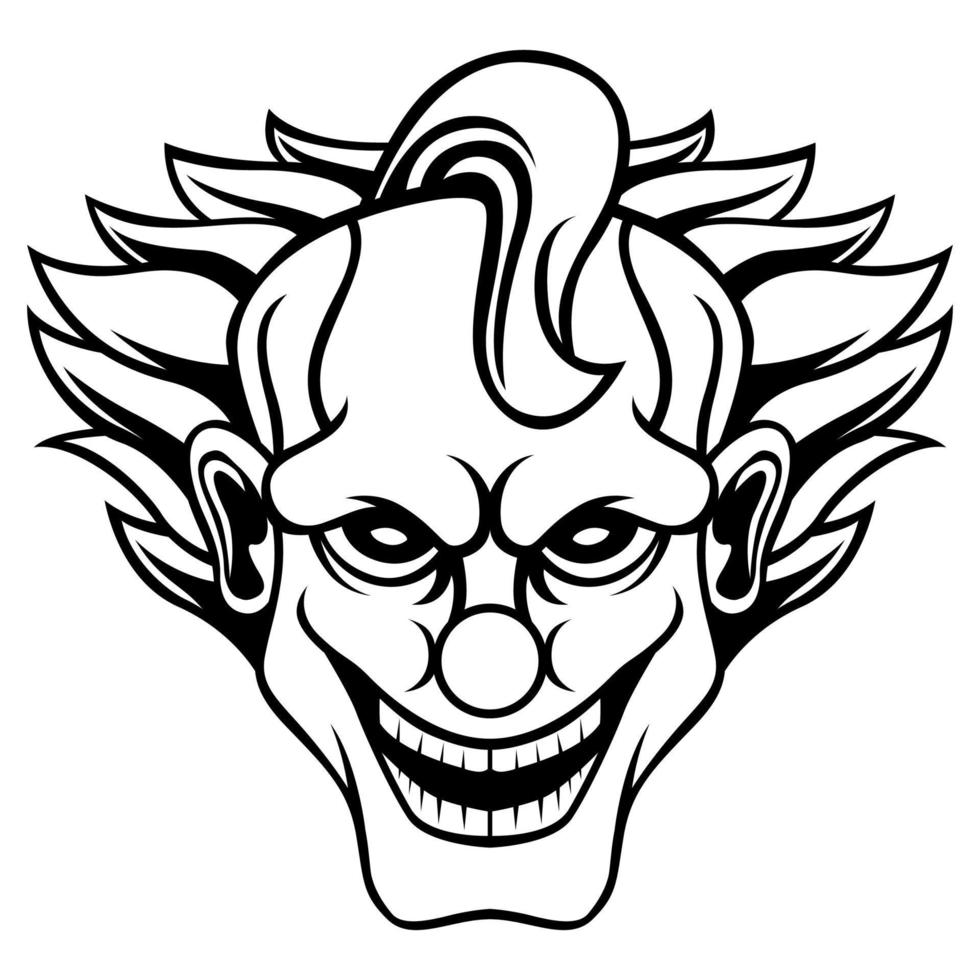 Clown Kopf Vektor schwarz und Weiß Logo Design Maskottchen Vorlage
