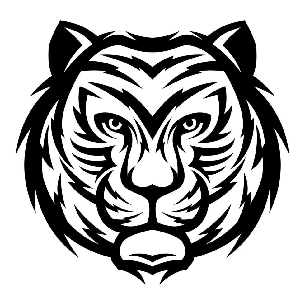 Logo Tiger Kopf Design Vektor Illustration schwarz und Weiß isoliert
