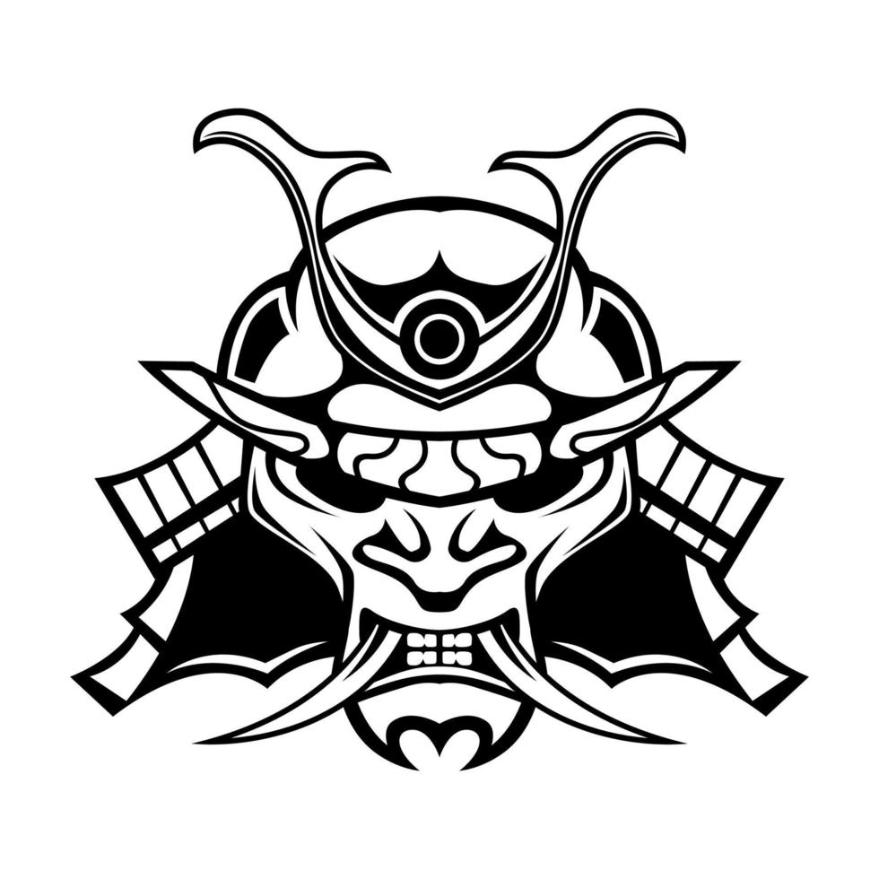 samuraj hjälm krigare mask vektor logotyp i svart och vit bakgrund
