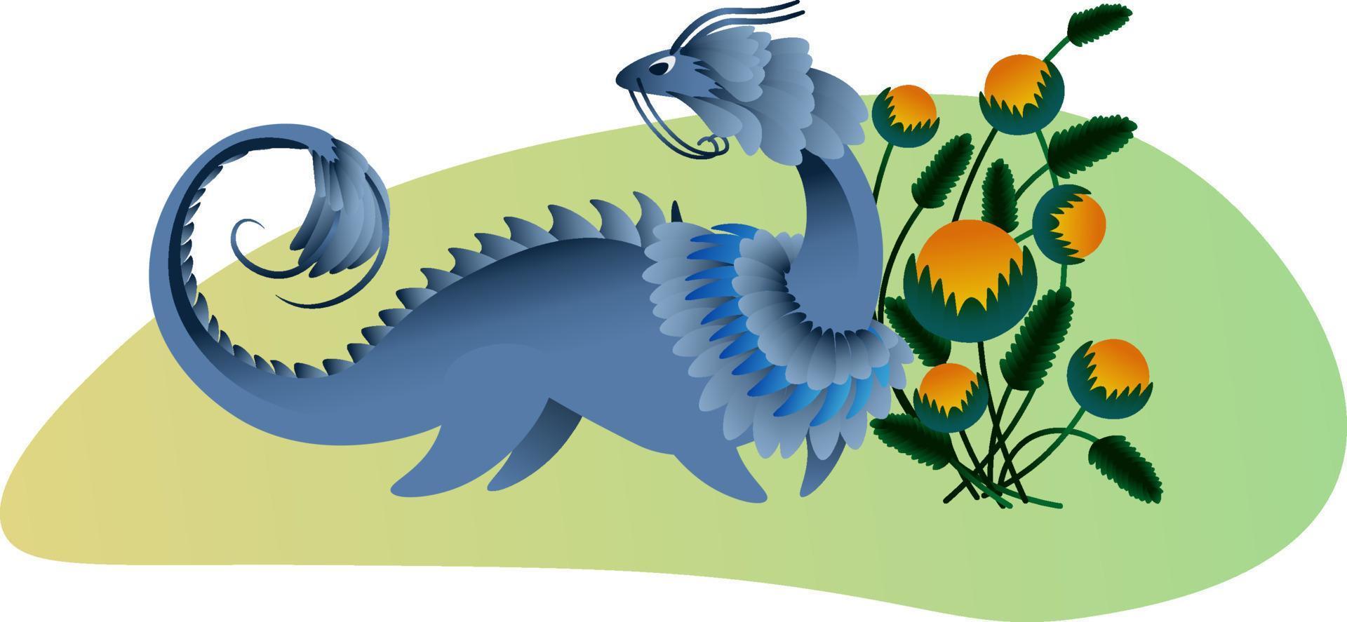 Märchen nett Drachen mit Blumen. Vektor Illustration