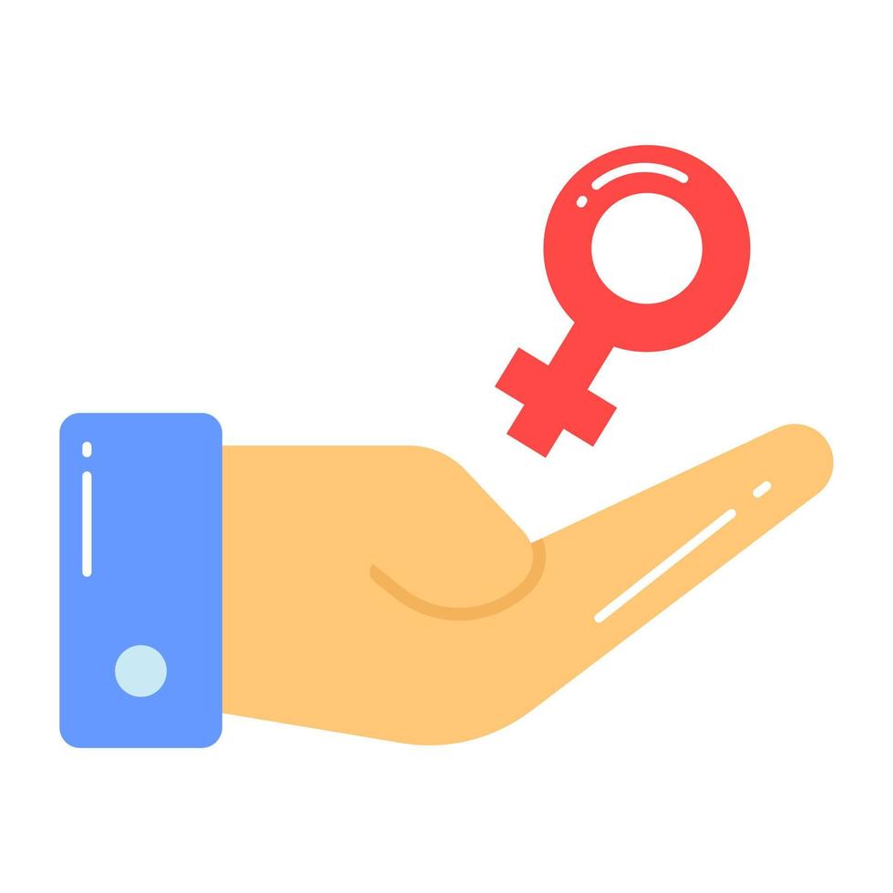 weiblich Symbol auf Hand, Symbol von Frauen Pflege im editierbar Stil vektor