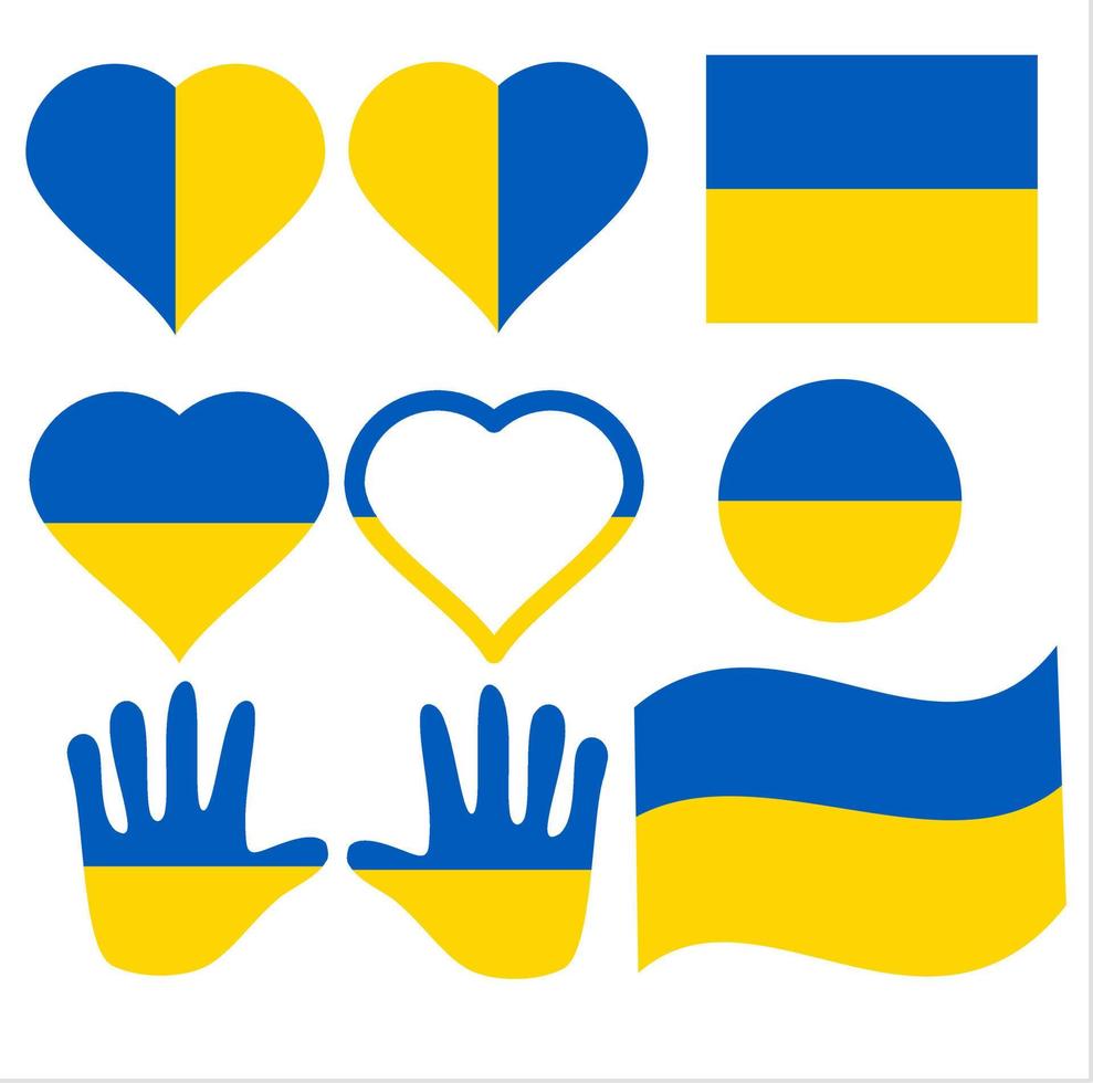 ukrainska flagga.support ukraine.stopp krigsblå och gul.fred och hjälp concept.square, hjärta, hand och cirkel form.donation och ge.vektor illustration.sign, symbol, ikon eller logotyp isolerat. vektor