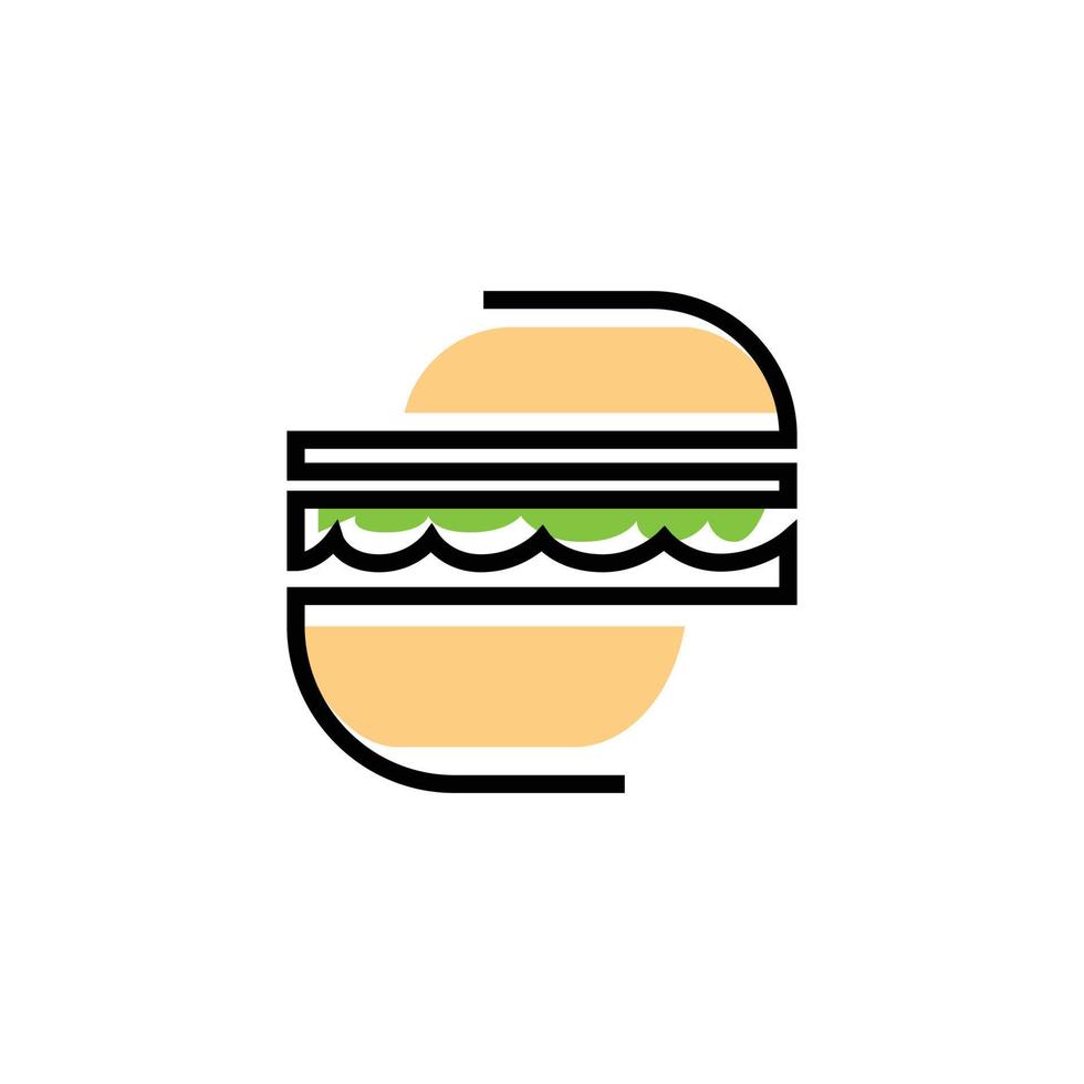 Linie Kunst Burger Vektor Logo. Logo mit bräunen und Grün Farbe.