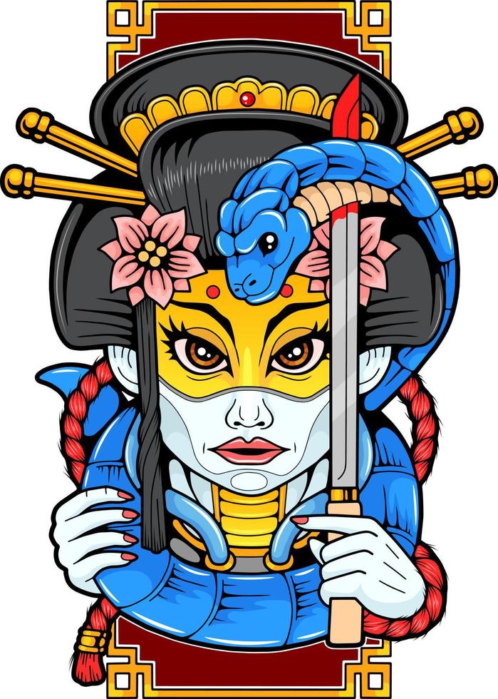 samuraj cyborg flicka, illustration design vektor