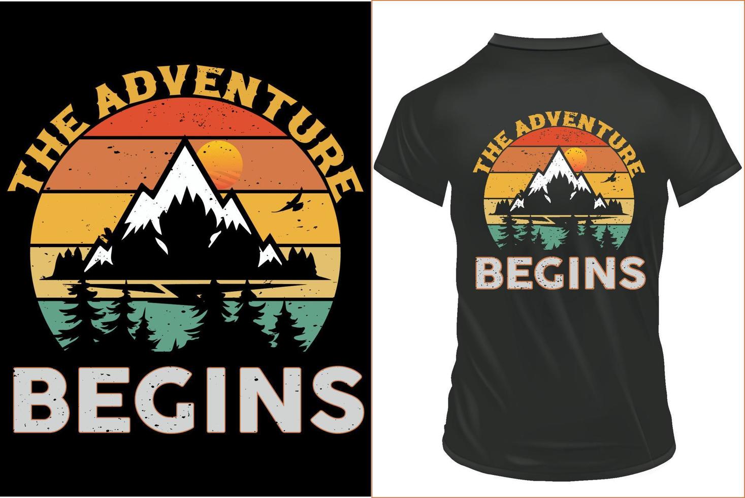 das Abenteuer beginnt Berg Vektor retro Jahrgang T-Shirt Design, Abenteuer-Camping-Berg T-Shirt Design