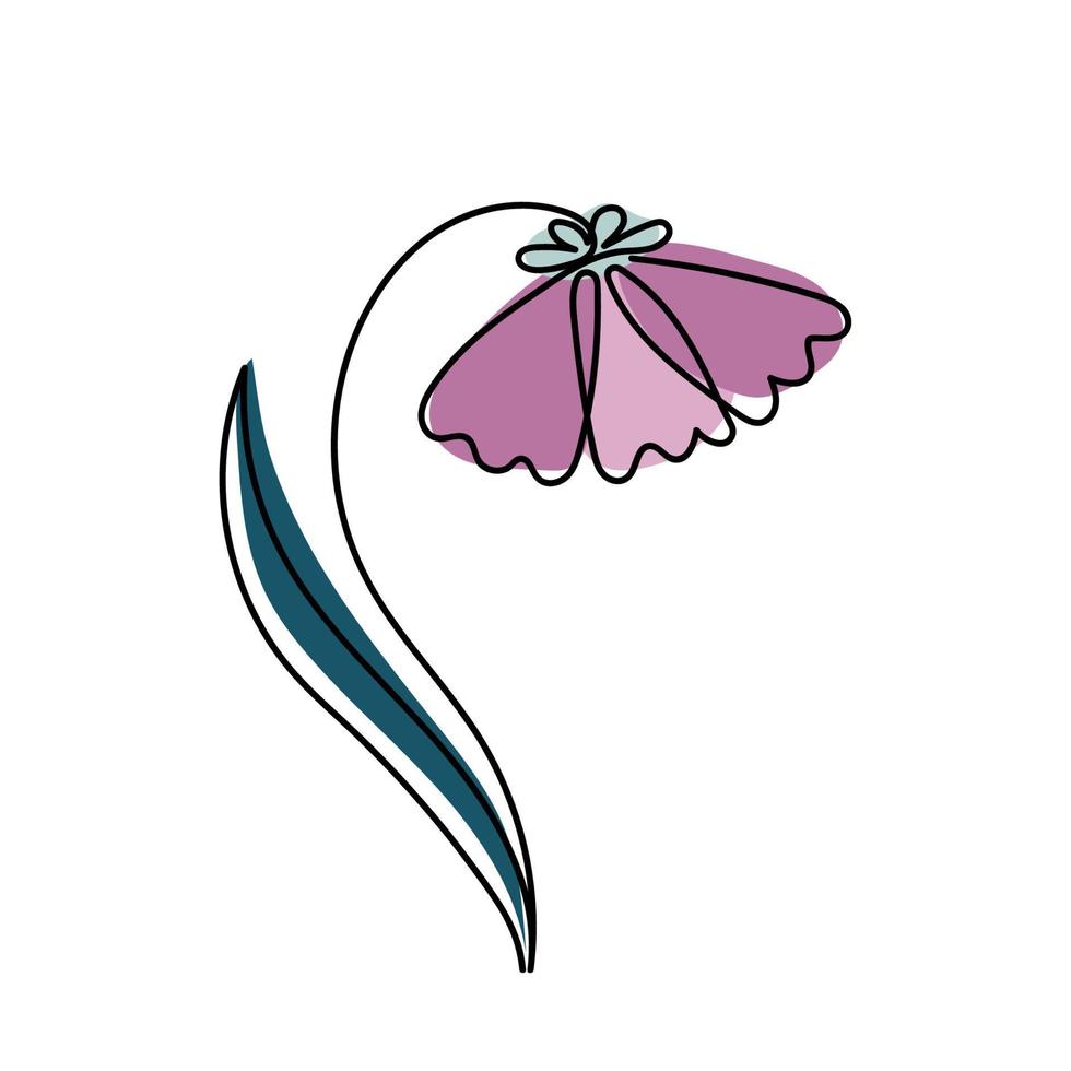 vektor rosa blomma med skisse silhuett isolerat på vit bakgrund. design för logotyp, företag kort, flygblad.