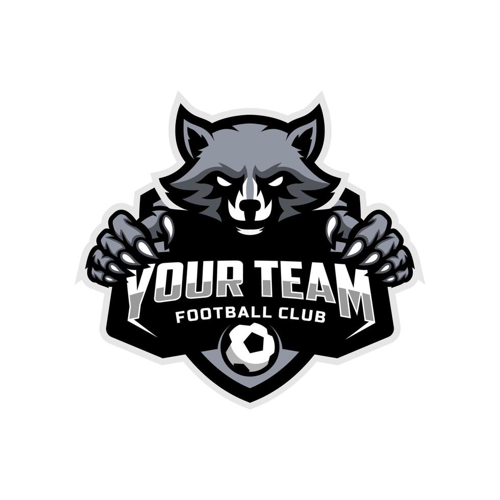 tvättbjörn maskot för en fotboll team logotyp. vektor illustration