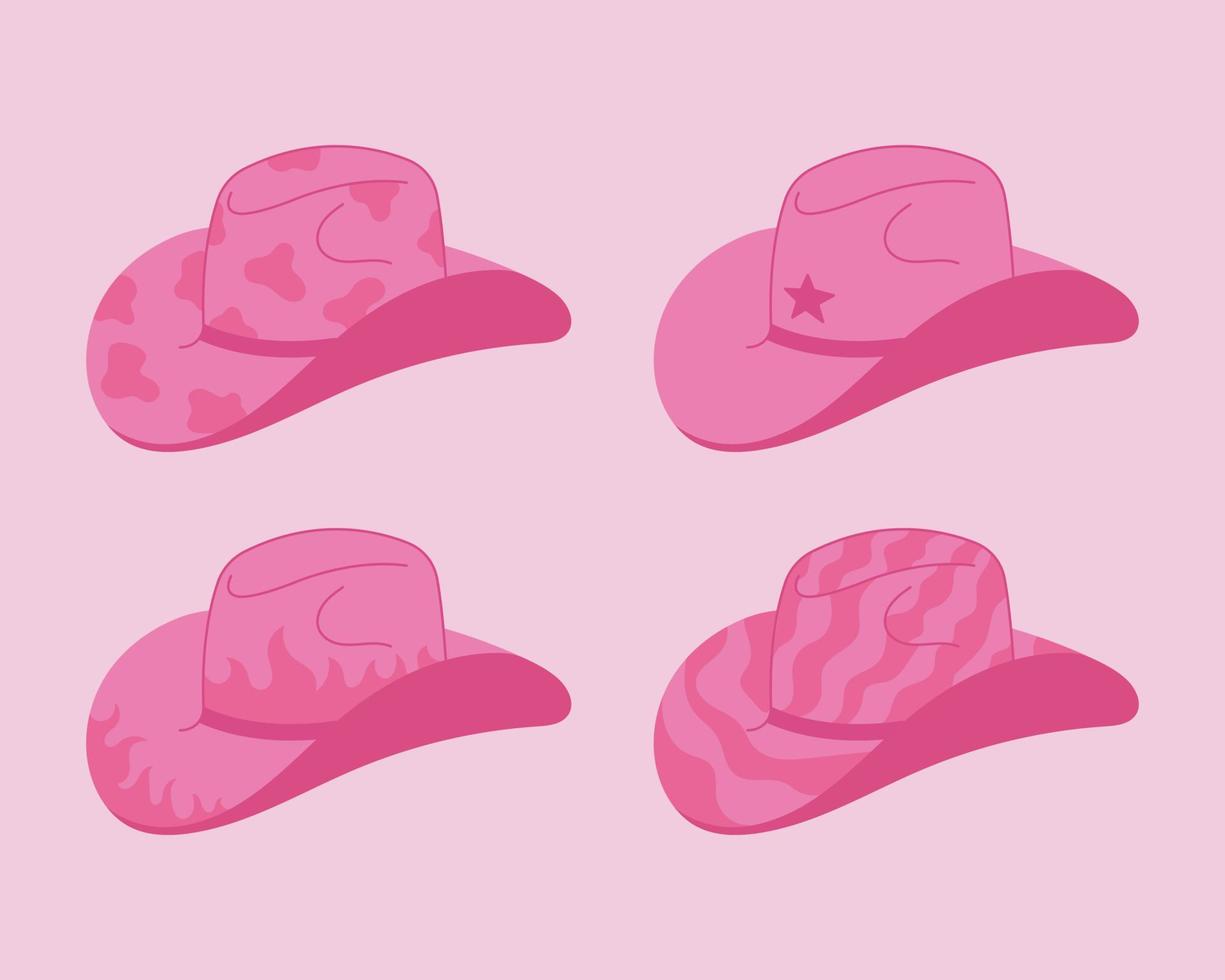 uppsättning av rosa vektor cowboy hattar illustration. cowgirl vild väst element räffla stil