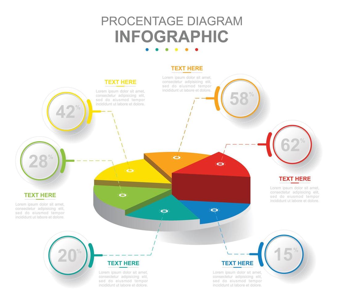 infographic företag mall. 6 steg modern 3d paj Diagram diagram. begrepp presentation. vektor