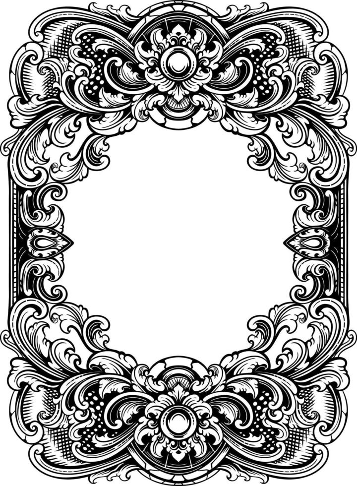 Vektor schwarz und Weiß graviert Rahmen skizzieren Design
