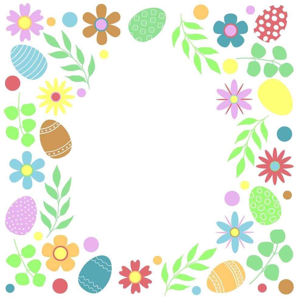 Ostern Rahmen mit Platz zum Text. Muster von farbig Eier, Blumen und Blätter vektor