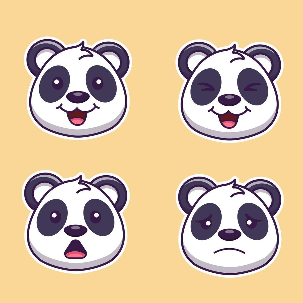 samling av söt panda huvud tecknad serie klistermärken med olika känslor vektor