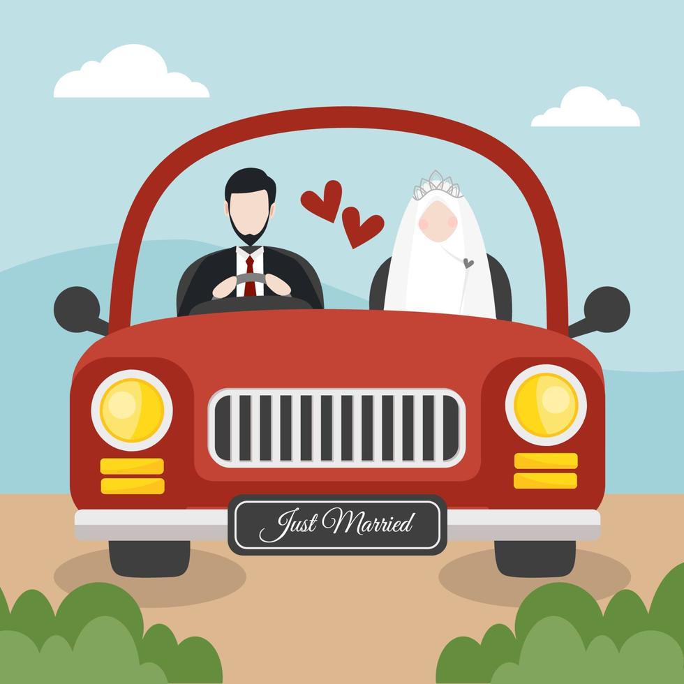 muslim bröllop par i de bil illustration för bröllop inbjudan vektor