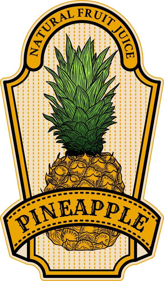 Ananas Abzeichen oder Logo Vorlage. Hand gezeichnet Obst skizzieren mit retro Typografie und Grenzen. Jahrgang Prämie Emblem. isoliert. vektor