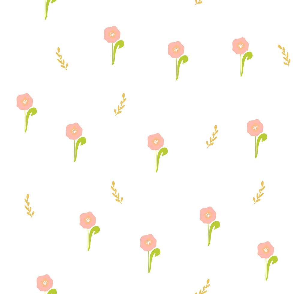 nahtlos Muster mit abstrakt Blume und Pflanze auf Weiß Hintergrund. botanisch Illustration zum Startseite entwerfen, zuhause Dekor, Einladung Karte, Frühling Textur zum Textil- und Stoff Design vektor