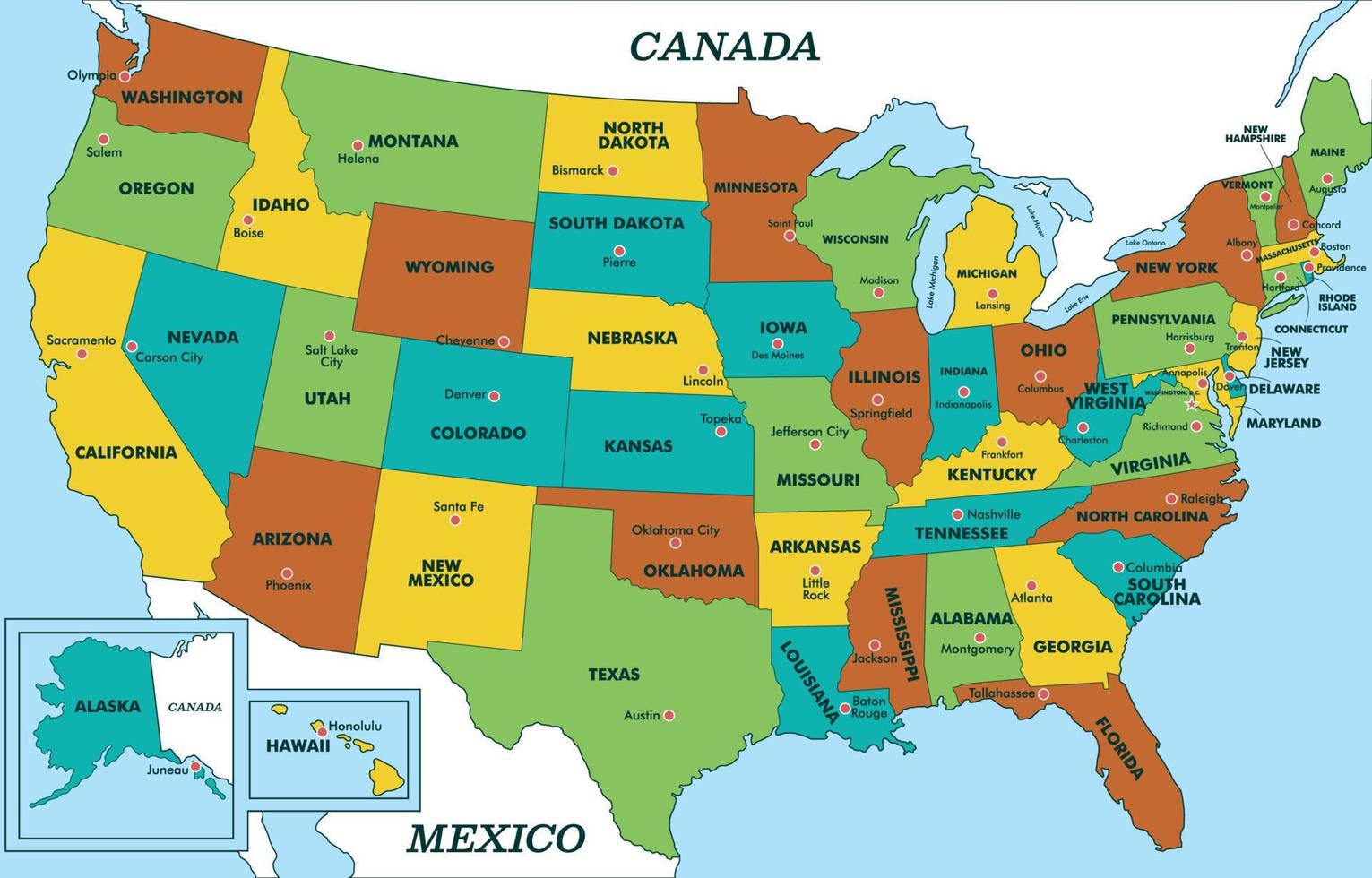 förenad stater av Amerika Karta med gräns länder vektor