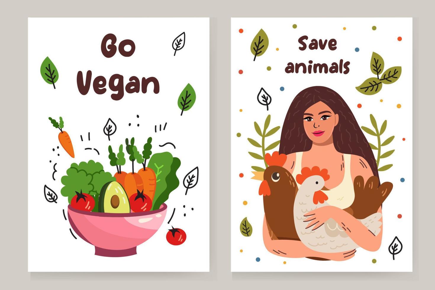 einstellen von Öko Lebensstil Karte Vorlage mit motivierend Sätze Vektor eben Illustration. Vegetarier Poster dekoriert durch Grüns und Kräuter mit Platz zum Text isoliert. gehen vegan und speichern Tiere