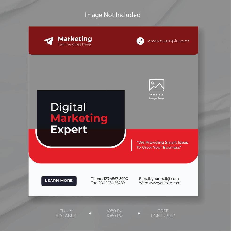 digital marknadsföring byrå Instagram posta och företags- social media baner mall. röd och vit social media posta baner mall. vektor