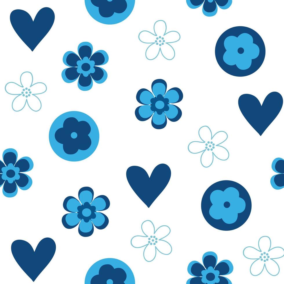 Blau Blume und Herz auf Weiß Hintergrund nahtlos Muster vektor