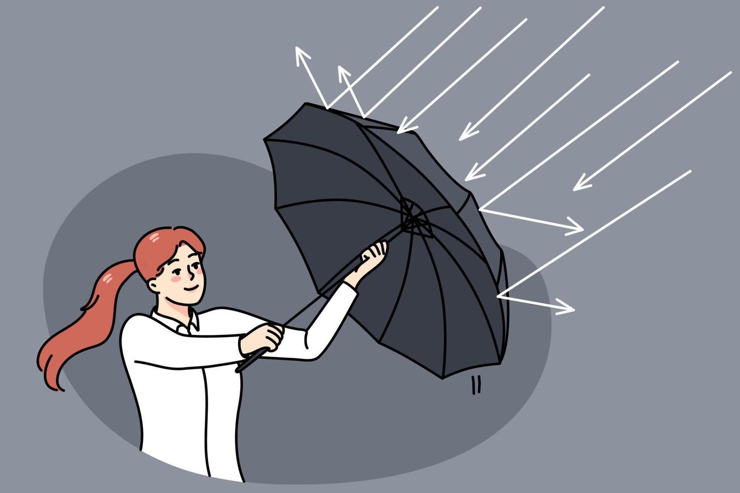 framgångsrik affärskvinna använda sig av paraply skydda från regn. begrepp av investering och vinst. stock utbyta och bank stabilitet. finanser och pengar inkomst. platt vektor illustration.