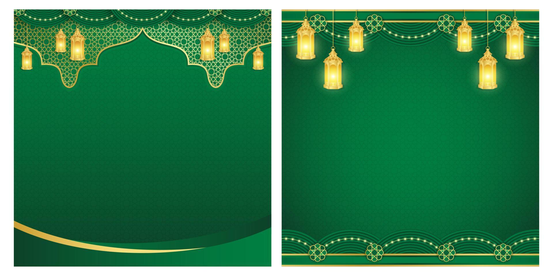 islamisch Ornament Vorlage zum Hintergrund, Banner, Poster, Startseite Design, Umschlag, Sozial Medien füttern. Ramadan kareem und eid Mubarak 2023 Konzept, Grün leer Hintergrund, Muslim Laterne, Muster vektor