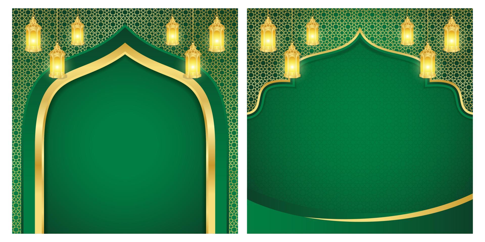 islamisch Ornament Vorlage zum Hintergrund, Banner, Poster, Startseite Design, Umschlag, Sozial Medien füttern. Ramadan kareem und eid Mubarak 2023 Konzept, Grün leer Hintergrund, Muslim Laterne, Muster vektor