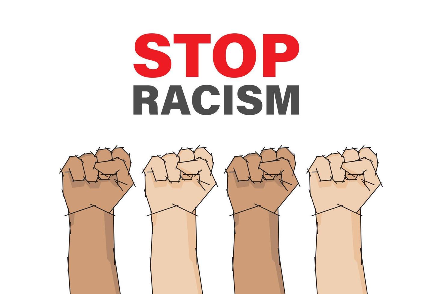 halt Rassismus Illustration Vektor Design, Hand geballt oben Konzept