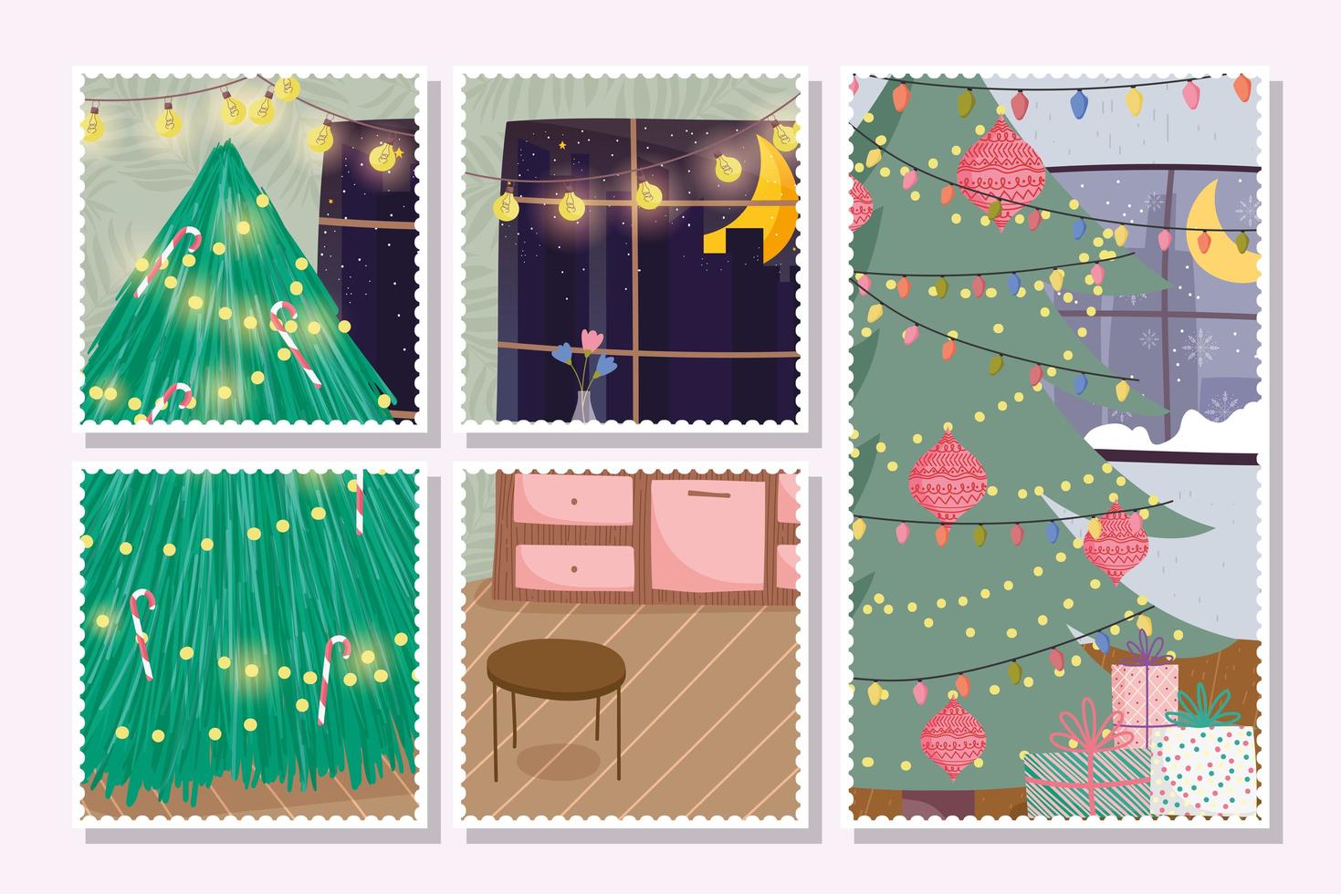 Frohe Weihnachtskarte mit niedlichen Weihnachtsbaum zu Hause gesetzt vektor