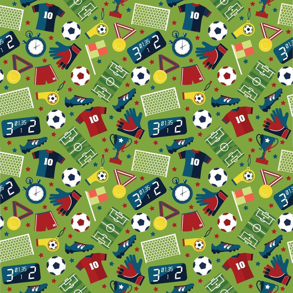Vektor flache nahtlose Textur Muster Sport Fußball auf grünem Hintergrund