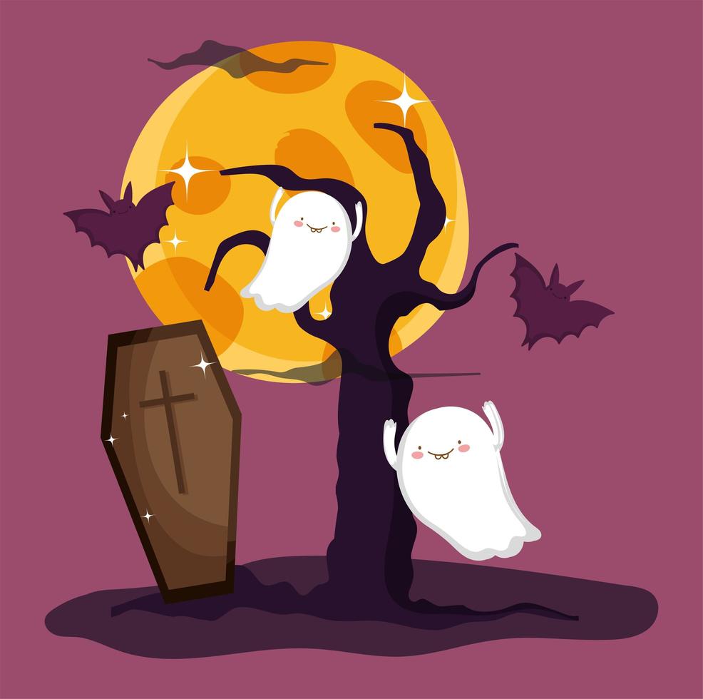 glad halloween bild med söta spöken vektor