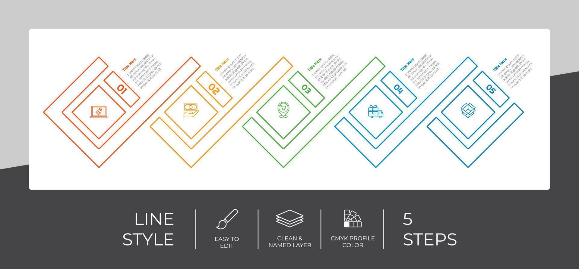 Präsentation Business Option Infografik mit Linienstil und farbenfrohem Konzept. 5 Schritte der Infografik können für geschäftliche Zwecke verwendet werden. vektor