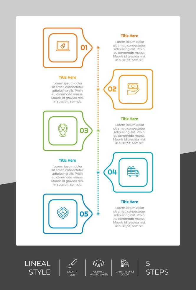 geradlinig Prozess Kreis Infografik Vektor Design mit 5 Schritte zum Geschäft. Schritt Infografik können Sein benutzt zum Präsentation, Broschüre und Marketing.