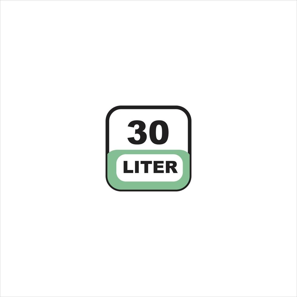 30 Liter Symbol. Flüssigkeit messen Vektor im Liter isoliert auf Weiß Hintergrund