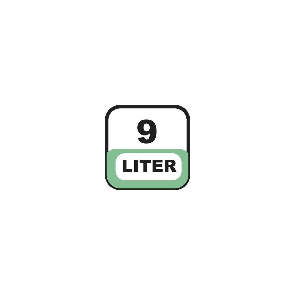 9 Liter Symbol. Flüssigkeit messen Vektor im Liter isoliert auf Weiß Hintergrund