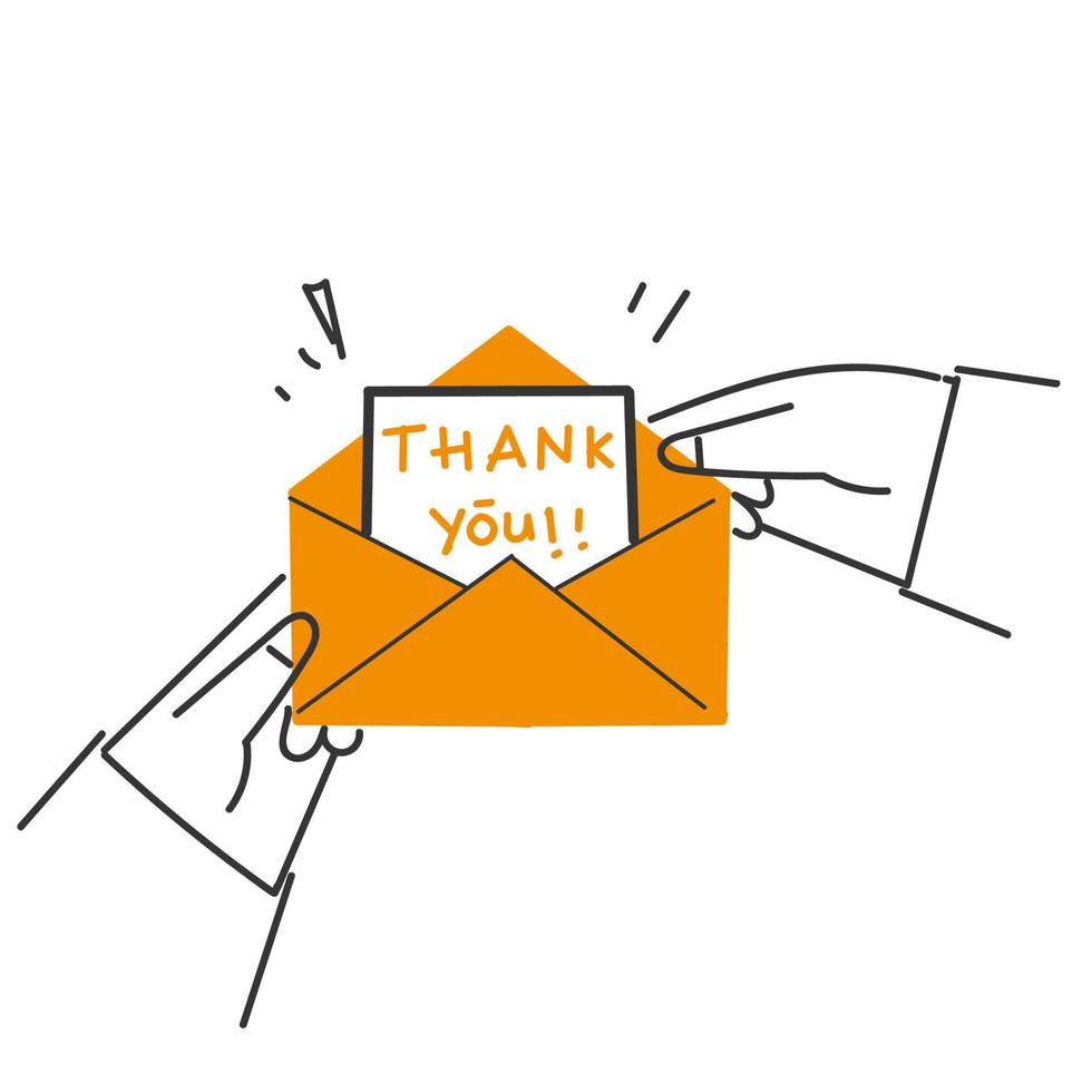 Hand gezeichnet Gekritzel Person Öffnung danken Sie Brief Mail Illustration Vektor