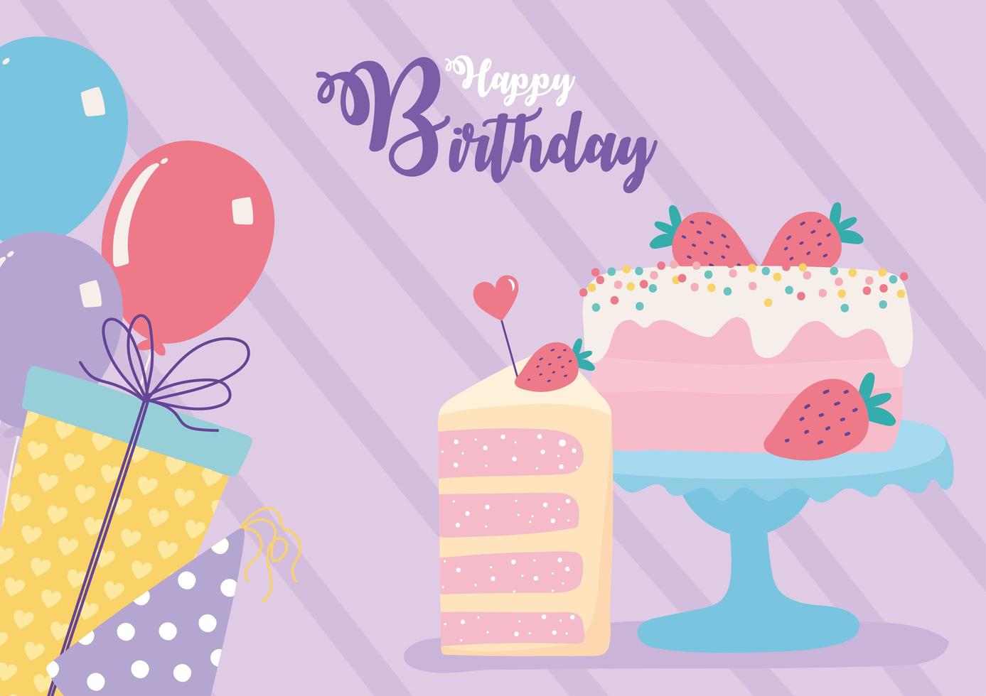 bunte Geburtstagskarte mit Kuchen vektor