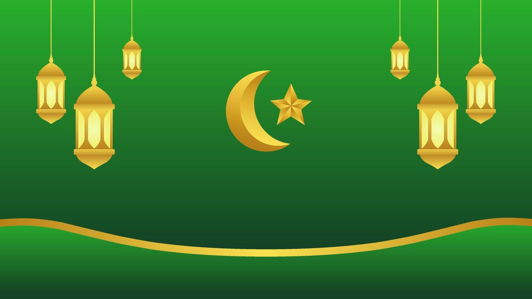 Ramadan Hintergrund mit Laterne und Star Halbmond zum islamisch Design. glänzend Grün Hintergrund Element mit golden Ornament zum desain Grafik Ramadan Gruß im Muslim Kultur und Islam Religion vektor