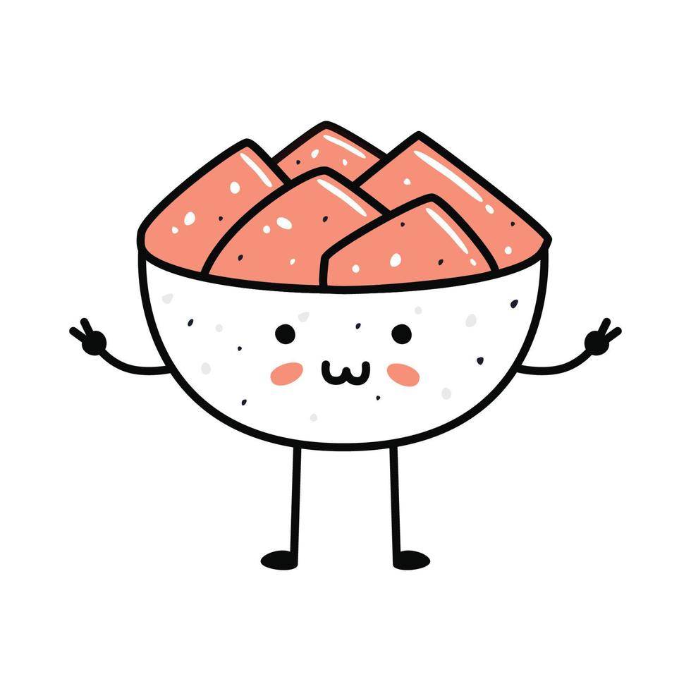 kawaii Sushi-Maskottchen im Cartoon-Stil. süße Ingwerschale für Menü vektor